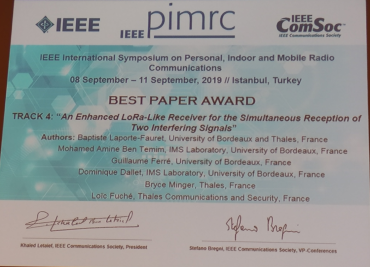 BEST PAPER AWARD at the IEEE International Symposium PIMRC 2019